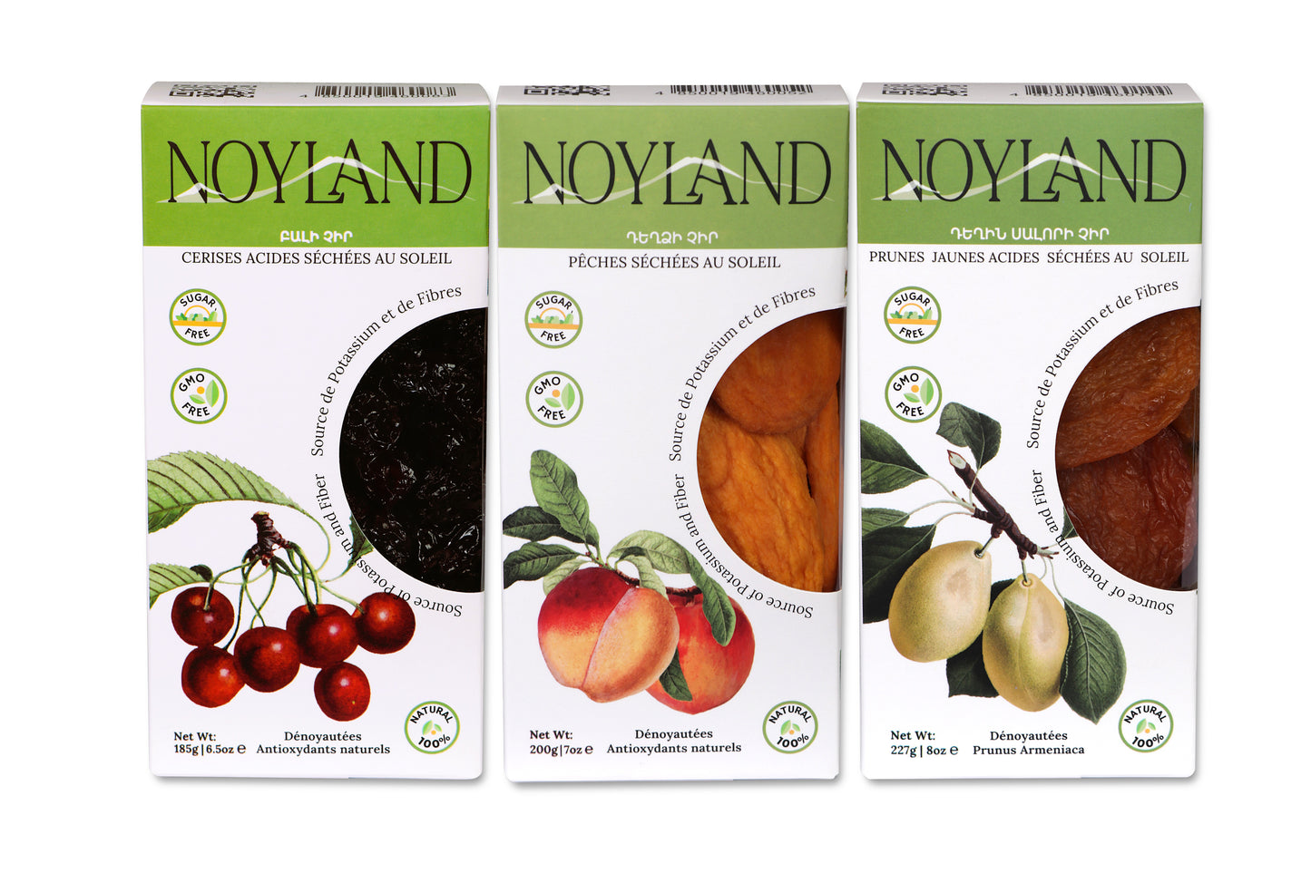 Sun Dried Sour Cherries, Peaches and Yellow Plum Combo - Unsweetened - Selection Of 3