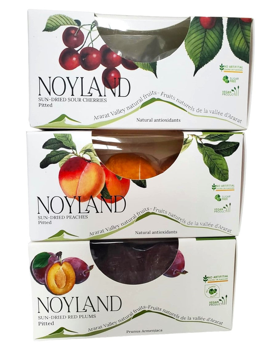 Sun Dried Sour Cherries, Peaches and Red Plum Combo - Unsweetened - Selection Of 3